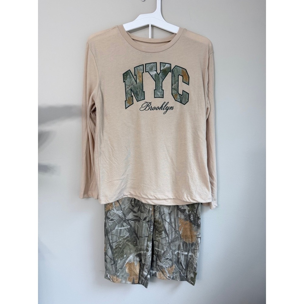 Unbranded Pajama Set Mens Large Tan Camo NYC Brooklyn Long Sleeve NWT